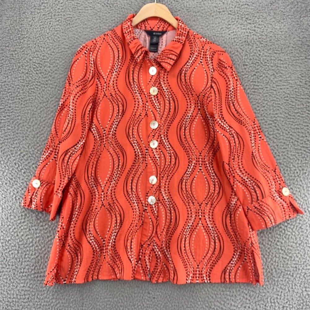 Ali Miles Coral Red Wave-Print Button-Down Shirt